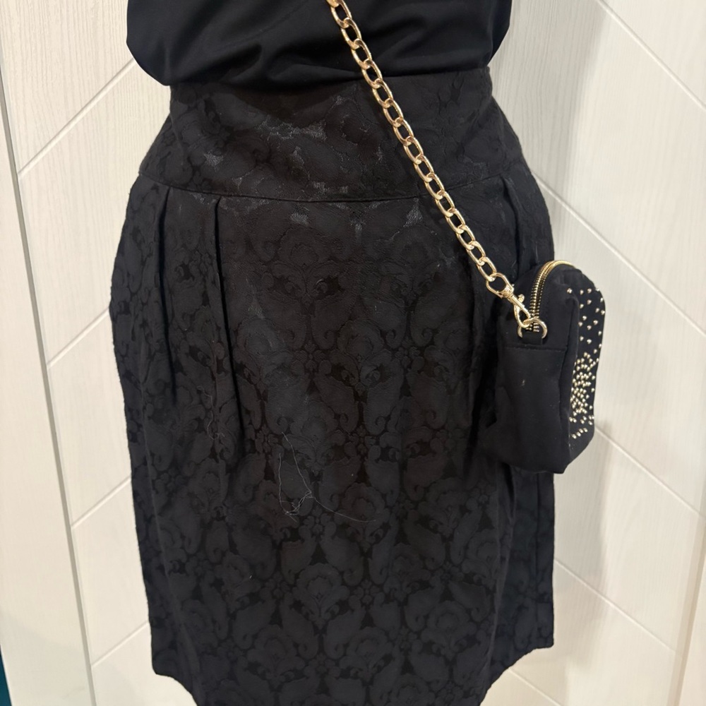 Dark academia/ sexy holiday black embossed skirt with pockets